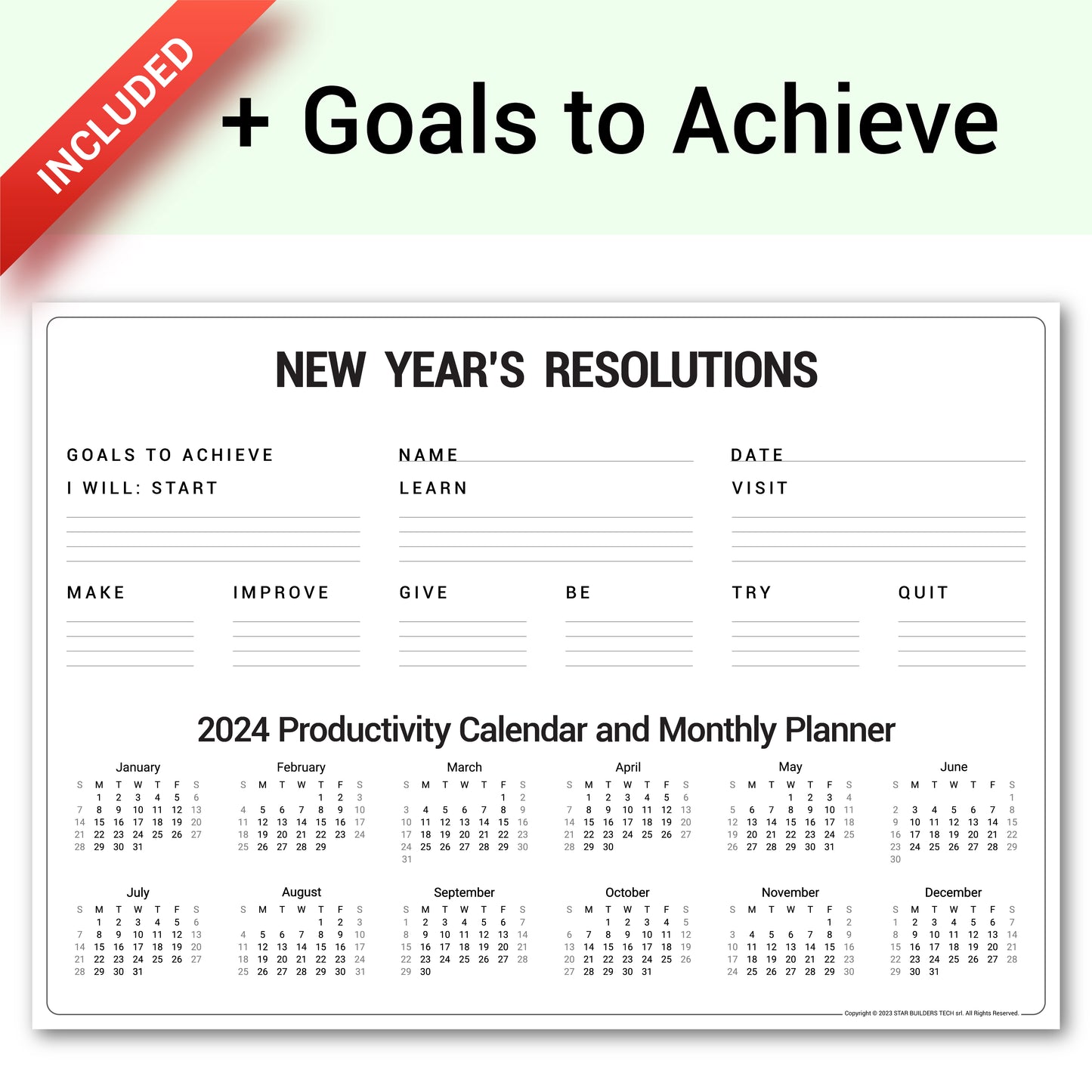 New Year Resolutions and 2024 Calendar