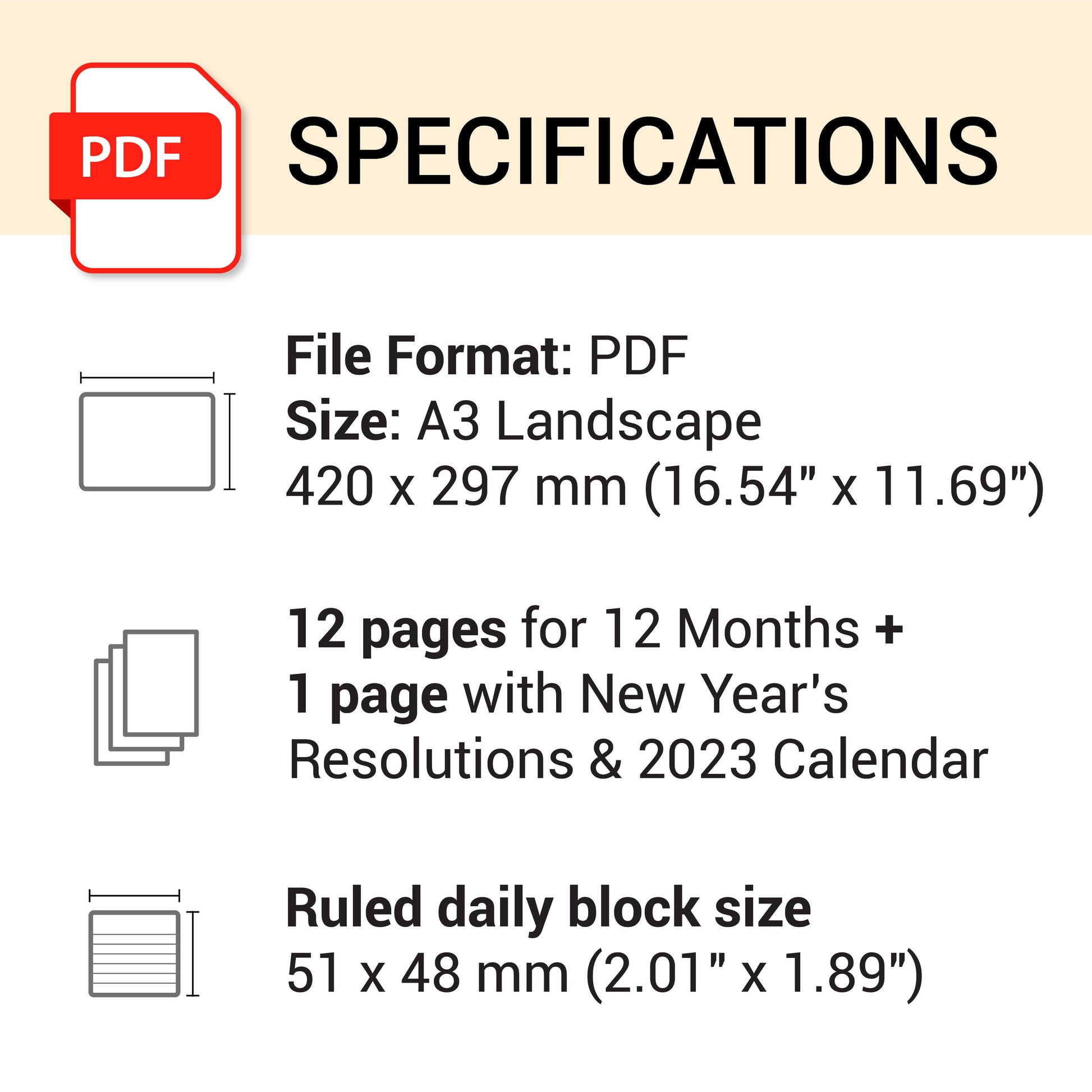 2023 Desk Calendar Specifications: 13 pages (A3 landscape)